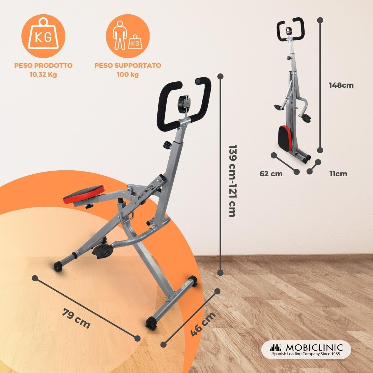 Mobiclinic® Fitness, Total Power Body Crunch, Pieghevole, Vitalfit, Stretching e Allenamento Multifunzionale, Display LCD, Carico 100KG, Palestra Domestica, Manubri Regolabili, Base Antiscivolo