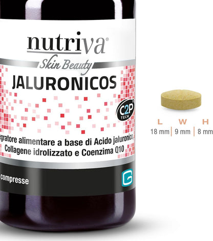 NUTRIVA Jaluronicos, Integratore Alimentare a Base di Acido Jaluronico, Collagene di Tipo II e Coenzima Q10, Ideale per il Benessere della Pelle, Contrasta l'Invecchiamento Cutaneo - 30 Compresse