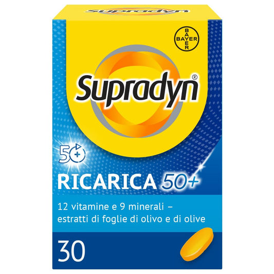 Supradyn Ricarica 50+ Integratore Multivitaminico Completo Vitamine e Minerali con Vitamina B12, C, D, Zinco per Stanchezza Fisica e Concentrazione dai 50 Anni Uomo e Donna, 30 Compresse Rivestite