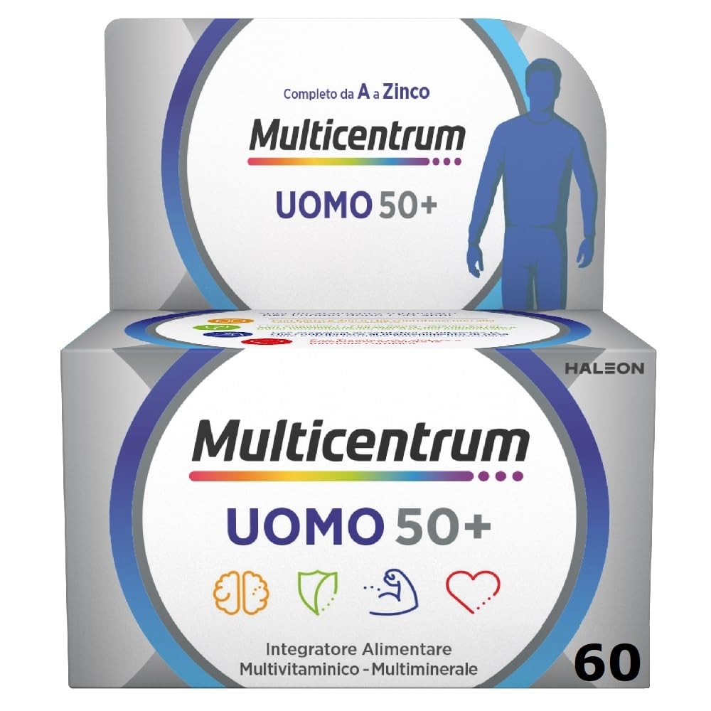 Multicentrum Uomo 50+ Integratore Alimentare Multivitaminico Completo, con Vitamina D3, Supporto Contro la Stanchezza per Uomini oltre 50 anni, 100 Compresse