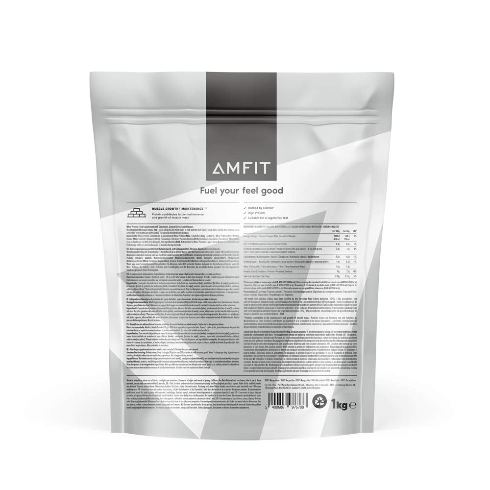 Marchio Amazon - Amfit Nutrition Proteine del Siero di Latte in Polvere, Nocciola e Cioccolato, 33 porzioni, 1 kg (Confezione da 1)