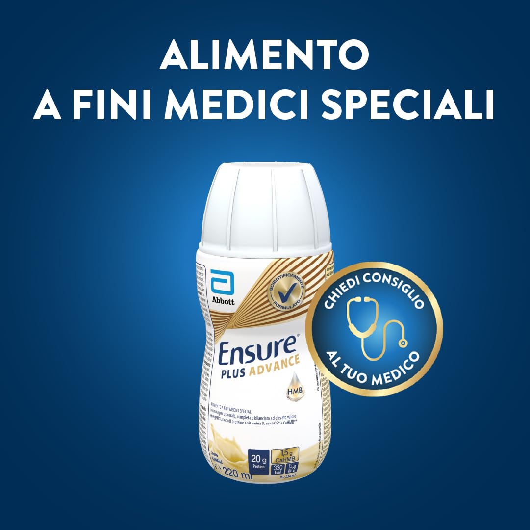 Ensure Plus Advance Supplemento Nutrizionale Ipercalorico ed Iperproteico |Formato bevanda| Alimento a fini medici speciali iperproteico| Confezione 4x220ml Gusto Cioccolato