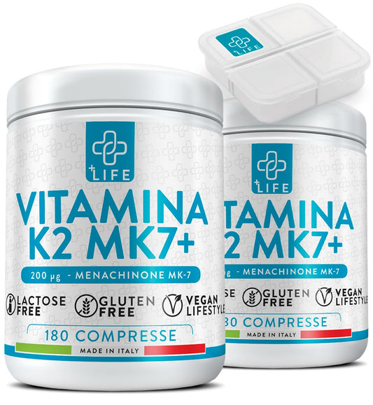 VITAMINA K2 MK7 200 mcg Per Compressa PiuLife® 360 Compresse Vit K2 Mk7 Menachinone Qualità Premium ≈100% All Trans, K2 Vitamina K Deposito Calcio Integratore Ossa E Articolazioni E Cartilagine