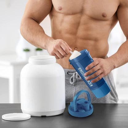 KICHLY 2 Pacco Bottiglia Shaker per Proteine Classico con Shaker Ball (700 ml) e Contenitore per Conservare Gli Integratori – Perfetto Compagno di Palestra (Nero)