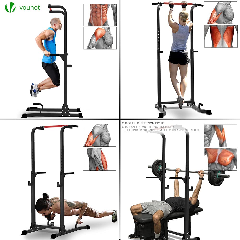 VOUNOT Power Tower, Dip Station Pull Up Bar for Home Gym Strength Training