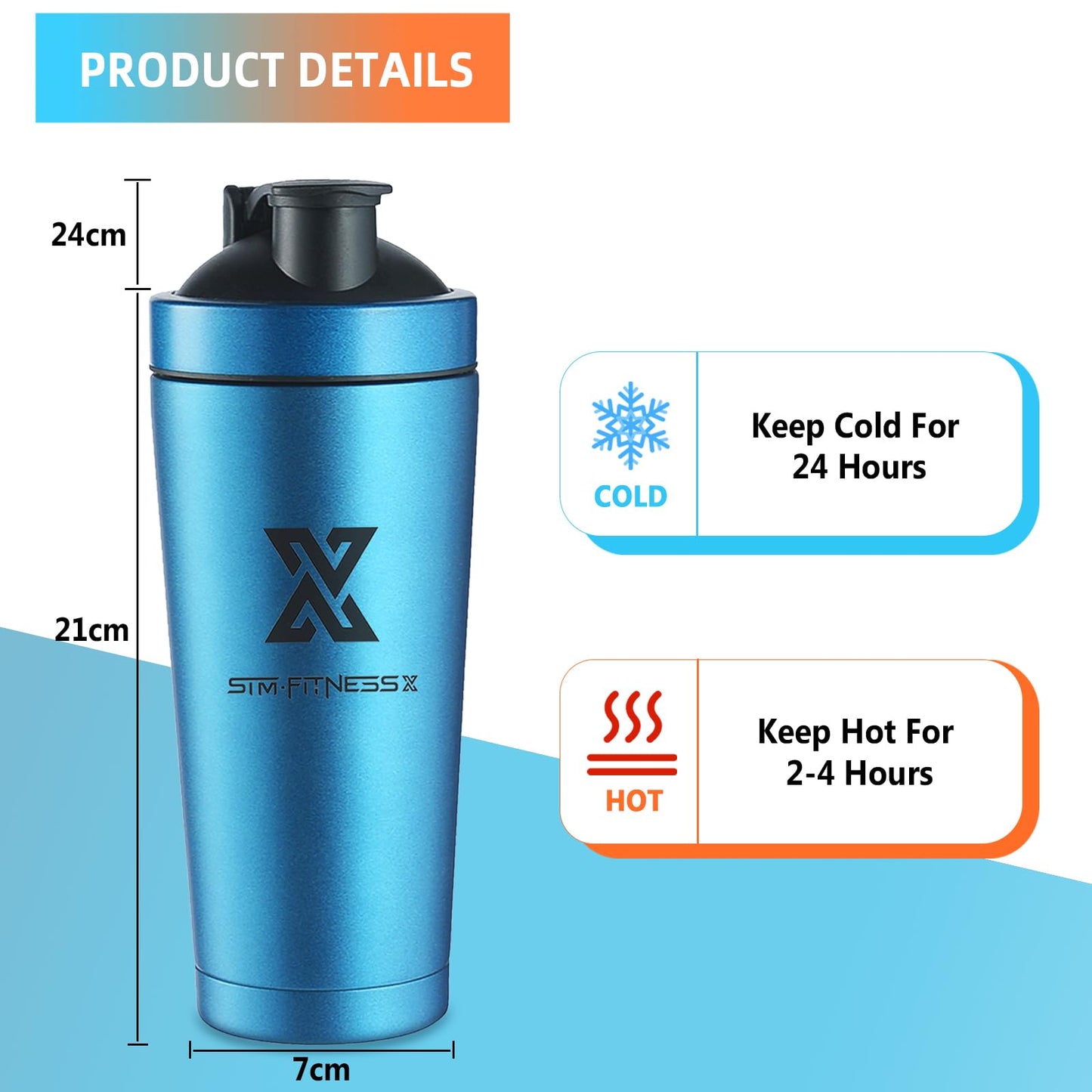 X SIM FITNESSX Shaker Proteico in acciaio inox 700 ml per sport Shaker Proteico con sfera Vacumm Shaker