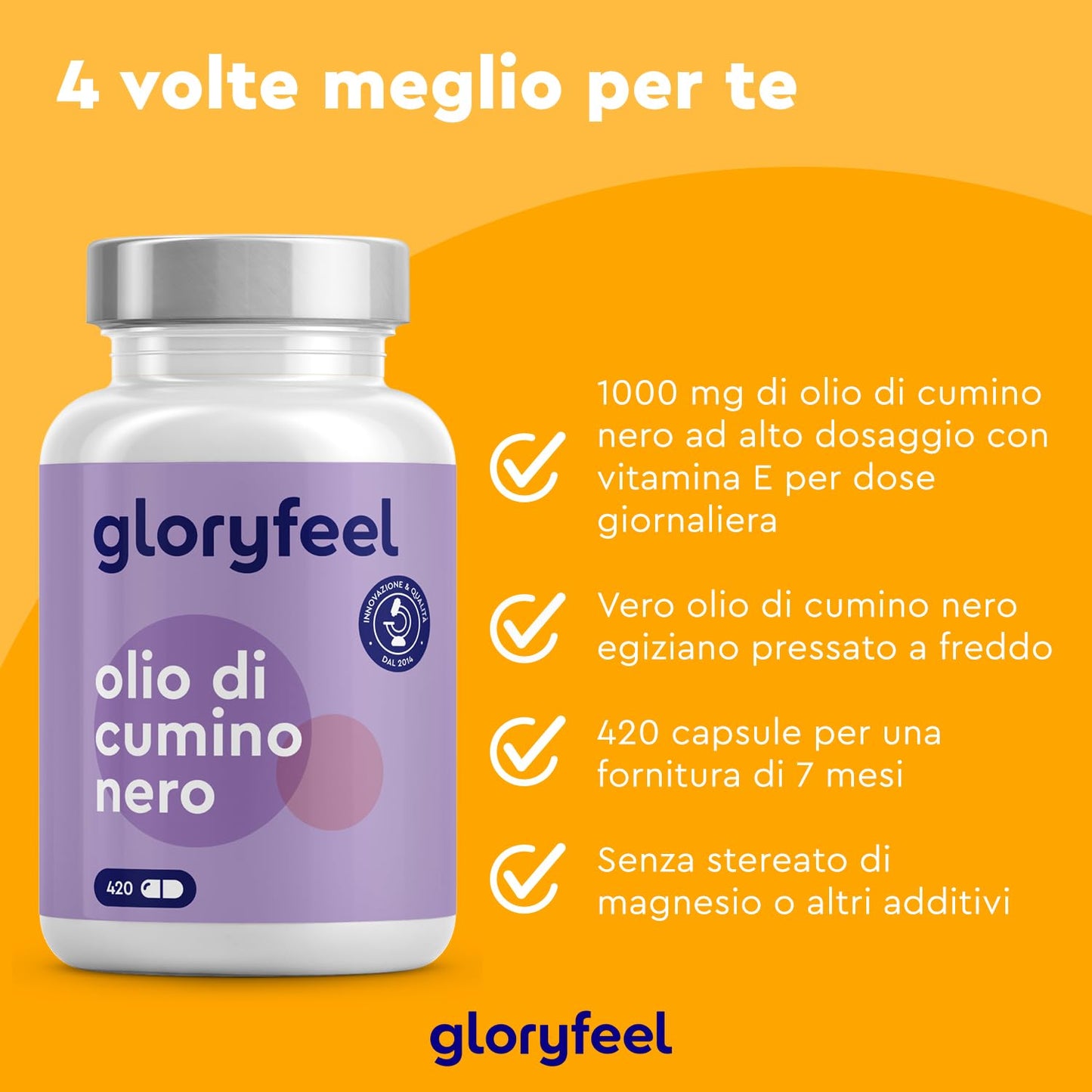 Olio di Cumino Nero 1000mg Puro Spremuto a Freddo, 180 Capsule, Cumino Nigella Sativa Ricco di Omega 6 e Vitamina E, Senza Glutine e Lattosio, Supporto per Difese Immunitarie e Benessere Cellulare