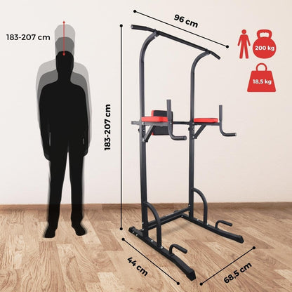 Mobiclinic® Fitness, Power Tower Dip Station, Fino a 200 kg, MultiFit, Altezza e Schienale Regolabili, Stazione di Trazione Muscolare, Torre Multifunzionale, Robusta, Palestra Domestica, Pull-up