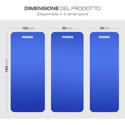 POWRX Tappetino Fitness Antiscivolo 190 x 60, 80, 100 cm - Ideale per Yoga, Pilates e Ginnastica - Extra Morbido e Spessore da 1,5 cm o 1 cm - Ecocompatibile con Tracolla e Sacca Trasporto + Poster