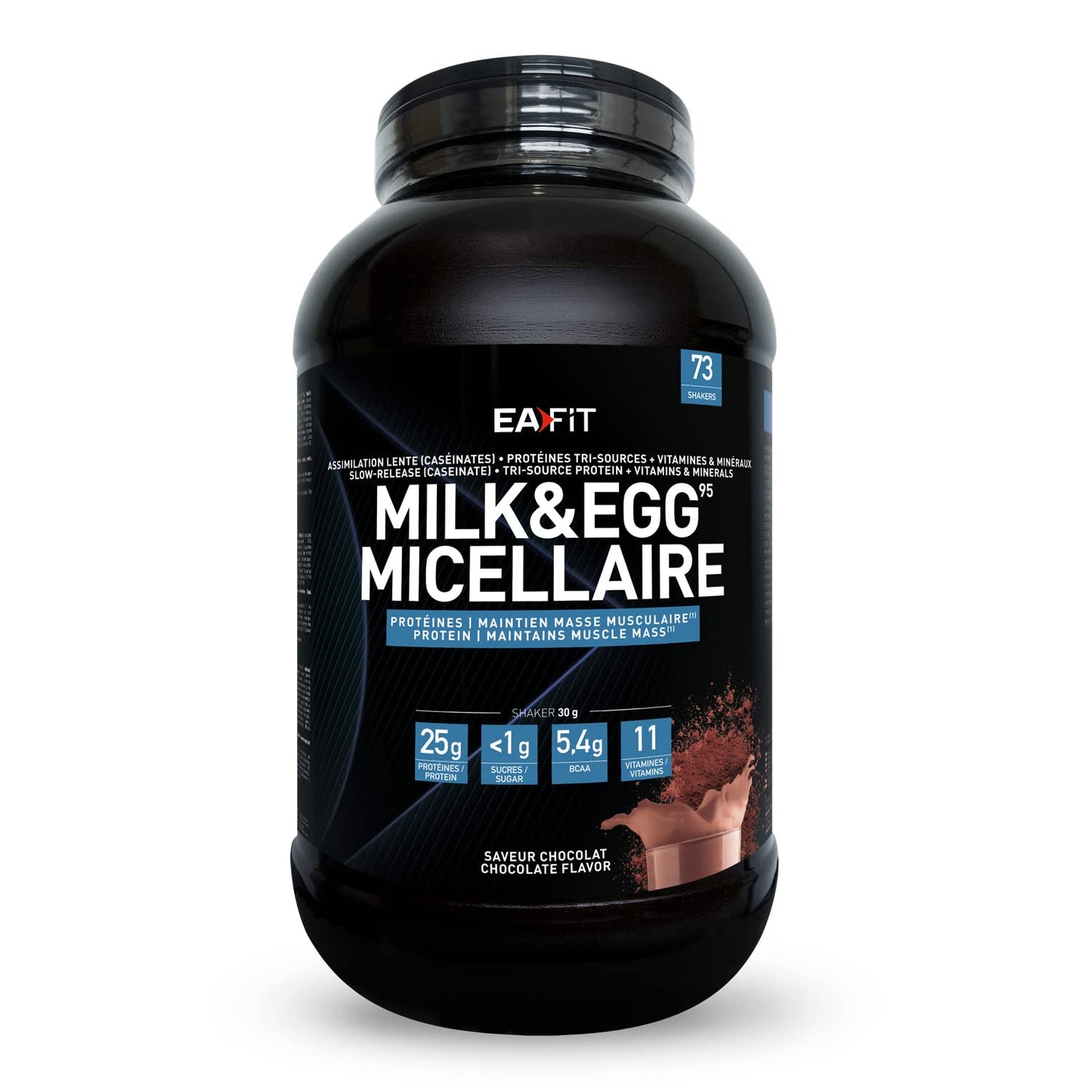 EAFIT Milk & Egg Micellar, latte Uovo Micellare, Proteine della Caseina, Proteine per il Bodybuilding, Mantenimento della Massa Muscolare, Assimilazione Lenta, Gusto Cioccolato, 2,2 kg