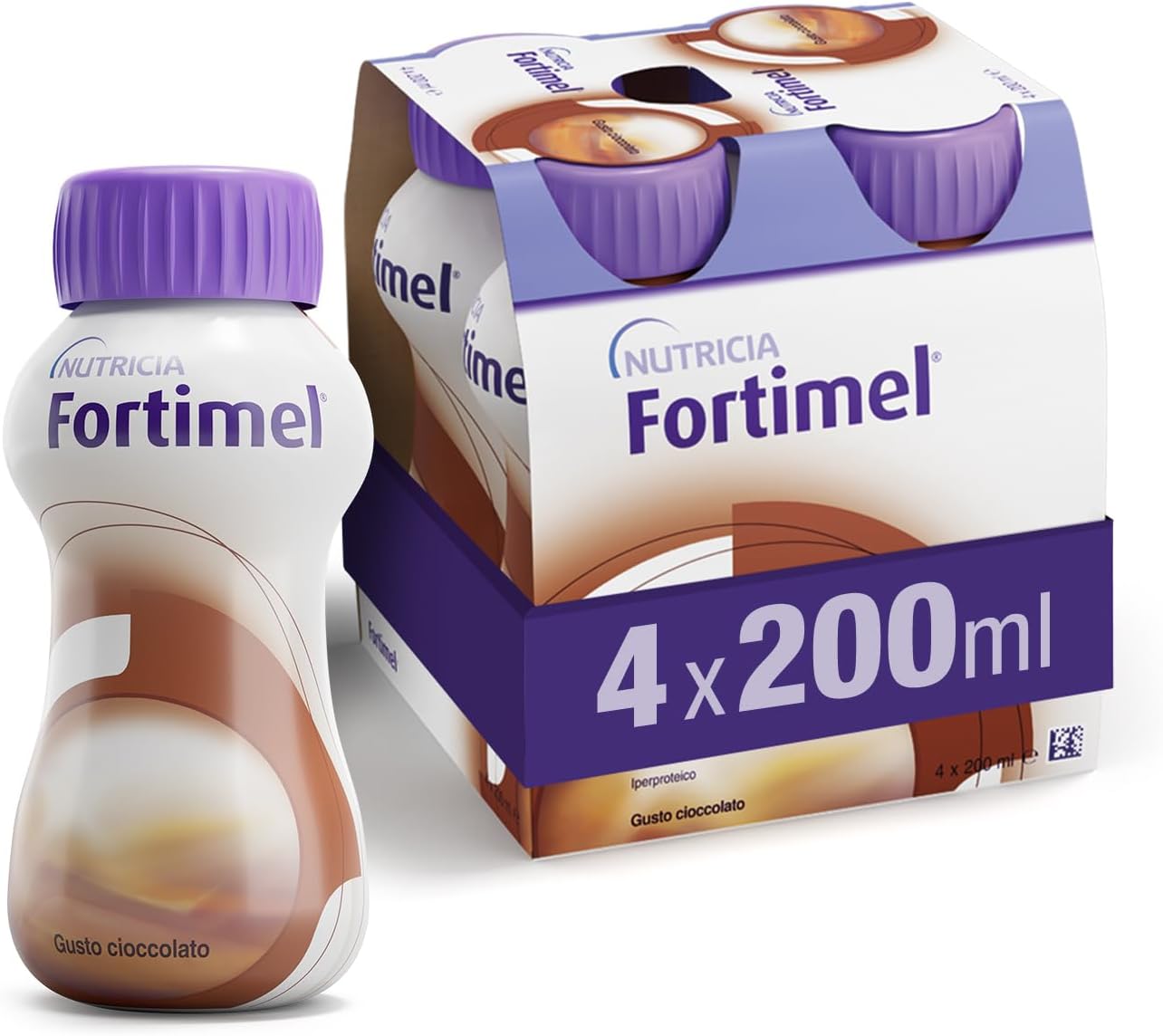 Fortimel, Alimento a Fini Medici Speciali Normocalorico e Iperproteico, per il Trattamento della Malnutrizione Proteica, Gusto Cioccolato - 4 bottiglie da 200 ml