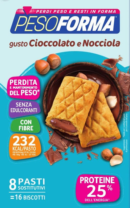 Pesoforma Biscotti Lampone e Mela, Pasto sostitutivo proteico, Per rimettersi in forma con gusto, Solo 219 calorie, Nuovo formato, 16 biscotti, 8 pasti sostitutivi