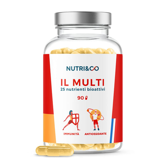 NUTRI & CO Multivitaminico Multiminerale - 25 Vitamine e Minerali con Vitamina A B C D3 E K2, Zinco, Magnesio, Coenzima Q10 - Integratore Multivitaminico Completo per Uomo e Donna - 90 Capsule