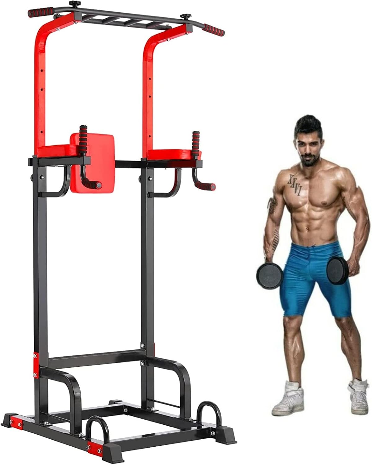 TLGREEN Power Tower, Multifunzione Regolabile Stazione per Fitness a Casa e in Palestra, Fino a 200 kg