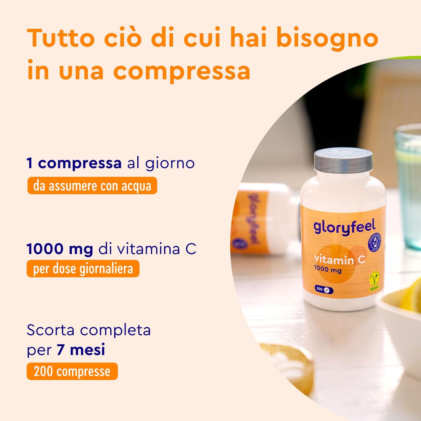 Vitamina C, Acido Ascorbico, Vitamina C 1000mg, 200 Compresse Vegan (6+ mesi), Vitamina C Pura Compresse, Integratore Difese Immunitarie, Vitamin C Concentrata ad Alto Dosaggio