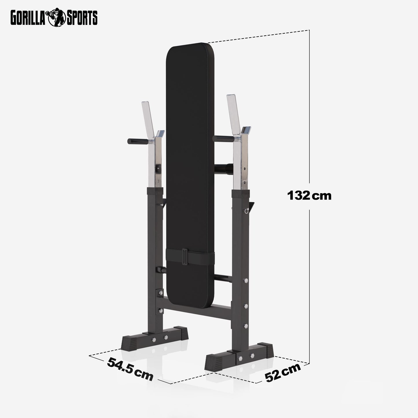 GORILLA SPORTS® Panca Pesi - con Porta Bilanciere, Regolabile e Pieghevole, Carico Max. 200kg, in Altezza, Nera/Bianca - Panca Piatta, Palestra, per Sollevamento, Multifunzione, Allenamento, Fitness