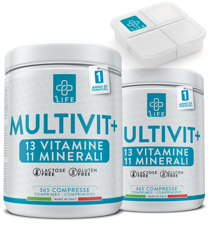 Multivitaminico Completo Con Minerali Piulife® 365 Compresse Con 24 Vitamine E Minerali, Integratore Multivitaminico Donna Uomo Bambini, Difese Immunitarie Adulti, Energia Integratori Stanchezza