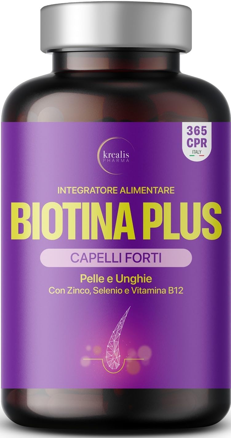 Integratori Per Capelli, Biotina, 365cpr (1 Anno Tripla Azione) Biotina Capelli, Pelle e Unghie Arricchita Con Zinco, Selenio, Vitamina B12, Vitamine Per Capelli, Forti e Sani