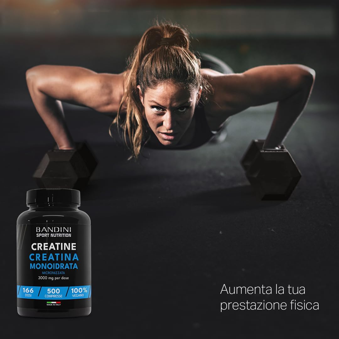 Bandini® Creatina Monoidrata Micronizzata 500 Compresse da 3000mg per dose - Integratore per Allenamento, Palestra e Pre Workout - 100% Vegan - A base di Creatine Monoidrato pura al 100%