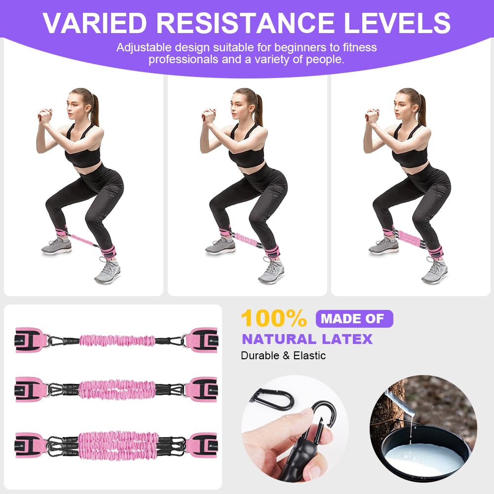 Flintronic Set di Fasce di Resistenza con Cinghie per Caviglia, Elastici Fitness Set, 3 Resistance Band, Bande Elastici Fitness, Attrezzatura per Allenamento Glutei per Fitness a Casa Yoga Pilates