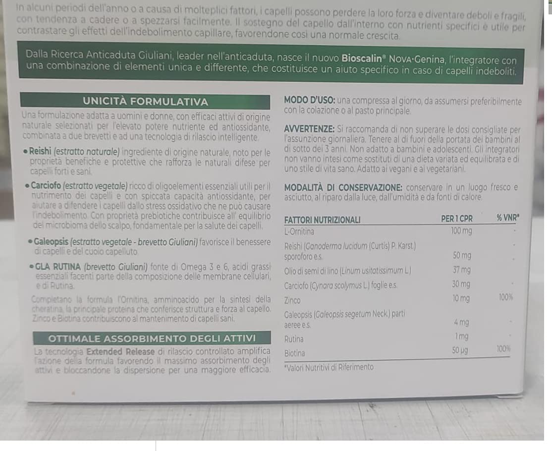 Bioscalin Novagenina 60 Compresse - Integratore Alimentare Anticaduta Confezione da 2 Mesi