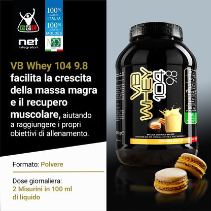 NET Integratori VB WHEY 104 9.8 Optipep - 900g Cioccolato - Proteine Isolate Idrolizzate per via Enzimatica Con EAA e BCAA - Massimizza Sintesi Proteica, Crescita e Mantenimento Muscolare