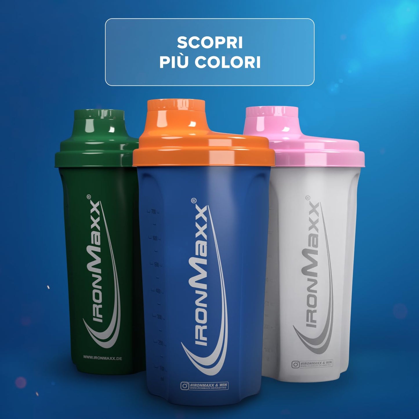 IronMaxx Protein Shaker - Blu/Grigio 700ml |Shaker Proteico con Tappo a Vite, Setaccio & Scala Graduata |a prova di perdite, lavabile in lavastoviglie & privo di plastificanti BPA e DEHP