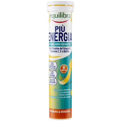 equilibra Integratori Alimentari, Più Energia, Integratore Per Il Benessere Vitaminico, Con Vitamine Gruppo B, Vitamina C, Vitamina E, Biotina, Gusto Agrumi, 3 Pezzi Da 20 Compresse Effervescenti