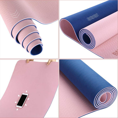 BAKAJI Tappetino Yoga in TPE Ecologioco Doppio Strato Antiscivolo Alta Densità Materassino Tappeto Allenamento Fitness Aerobica Palestra Ginnastica Dimensione 180 x 61 cm con Custodia