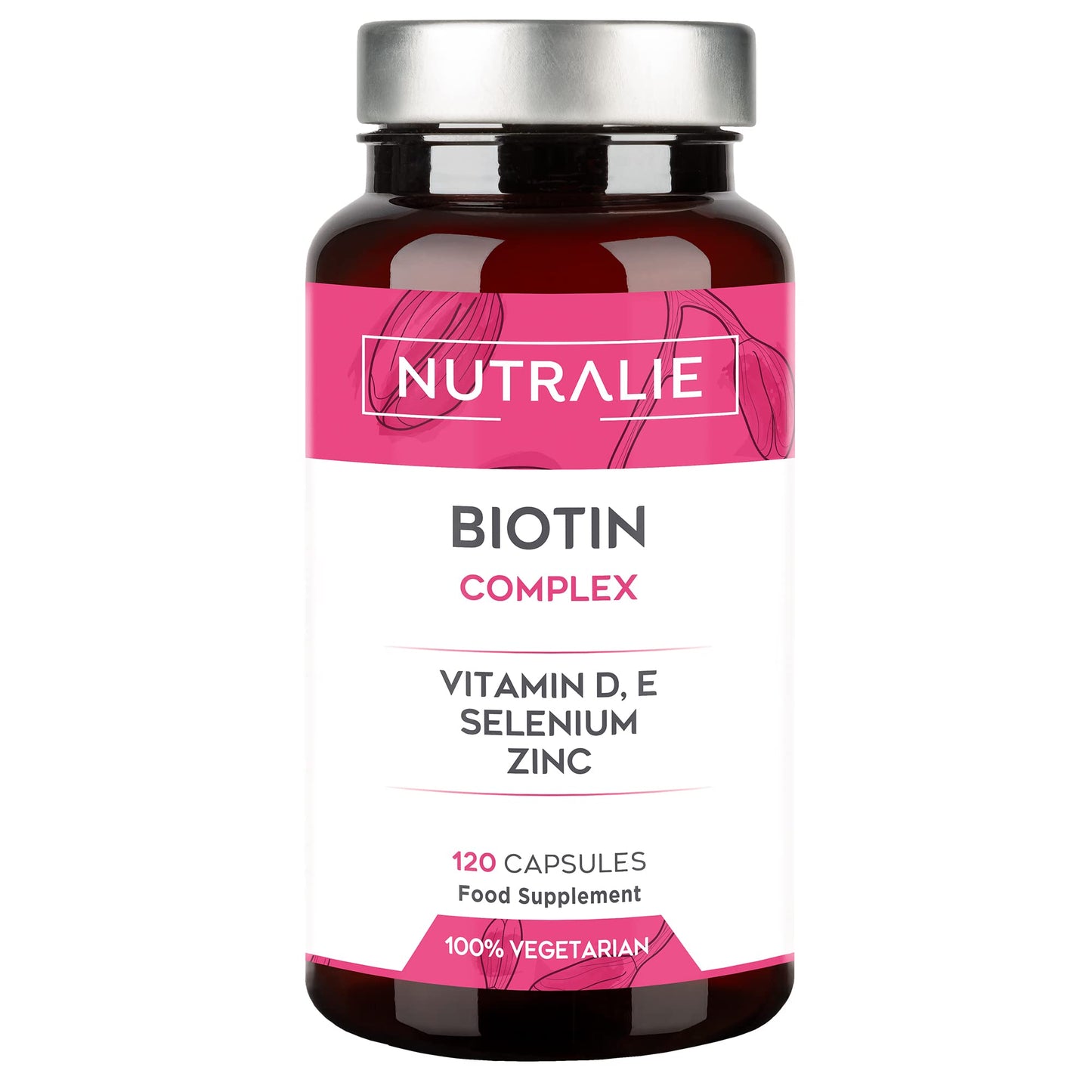 BIOTINA - Crescita Capelli, Unghie e Pelle - Integratore Capelli ad Alto Dosaggio con Zinco Selenio e Vitamine D e E | 120 Capsule Vagane Nutralie