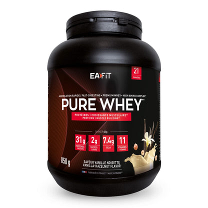 Proteine Whey Pure Whey EAFIT, 850g, Proteine in Polvere del Siero del Latte, Gusto Intense Vaniglia, Aminoacidi ed Enzimi Digestivi, Proteine Massa Muscolare, Assimilazione Rapida, Whey Protein