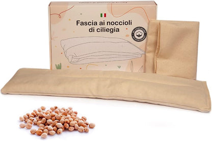 Cuscino ai Noccioli di Ciliegia + Fodera Aggiuntiva, in Cotone Biologico MADE IN ITALY - Certificato GOTS, Fascia Termica per Dolore Cervicale, Collo, e Spalle Riscaldabile in Microonde