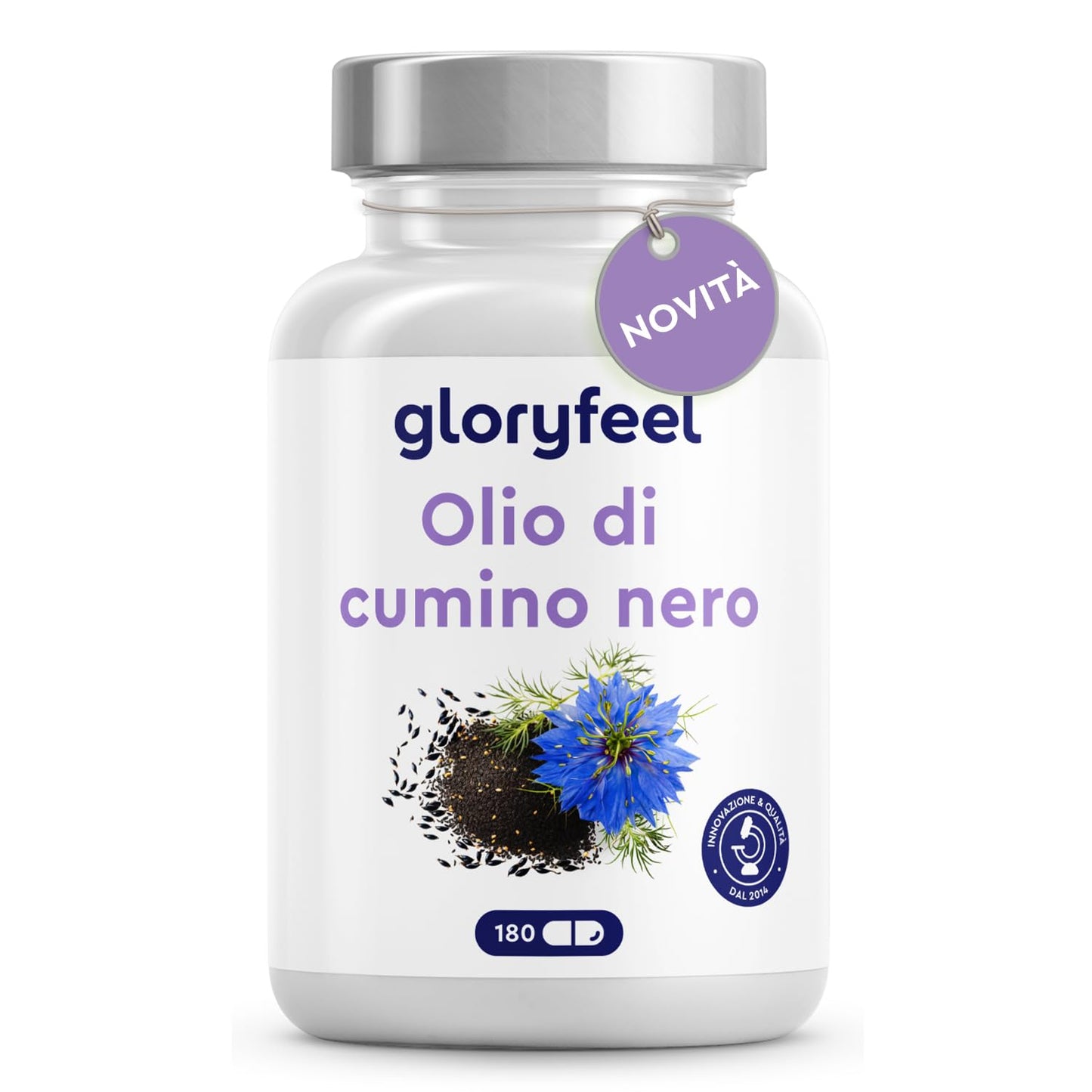 Olio di Cumino Nero 1000mg Puro Spremuto a Freddo, 180 Capsule, Cumino Nigella Sativa Ricco di Omega 6 e Vitamina E, Senza Glutine e Lattosio, Supporto per Difese Immunitarie e Benessere Cellulare