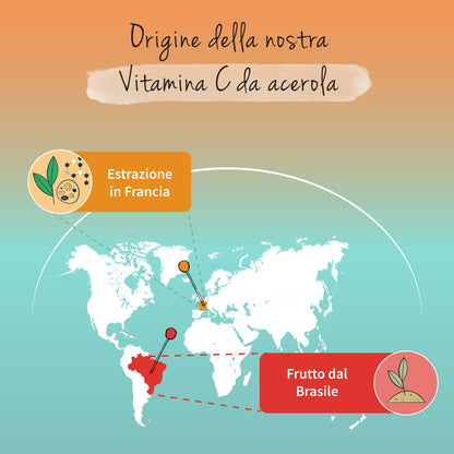 Vitamina C Naturale BIO | 1060 mg di Acerola | L’unica Biologica e Senza Additivi | Integratore per Sistema Immunitario e Antiossidante | 180 capsule | Vegan