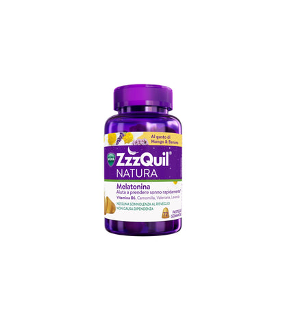 ZzzQuil Natura Melatonina Integratore per Dormire, Gusto Mango e Banana, Con Valeriana, Camomilla, Vitamina B6 e Estratti alle Erbe, 72 Gommose