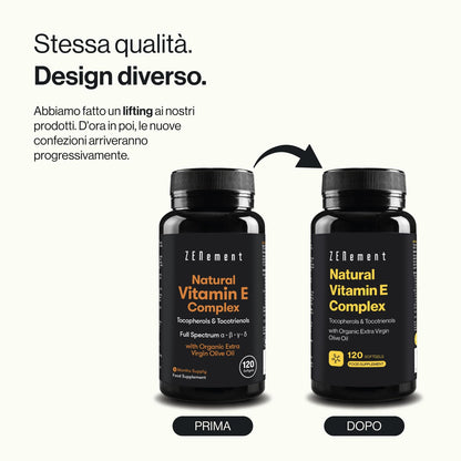 Vitamina E Naturale, Tocoferoli e Tocotrienoli, 120 Capsule Molli | Migliore Biodisponibilità, Massimo Assorbimento | Vitamina E Capsule per Viso, Antiossidante, Pelle e Anti-aging | Zenement