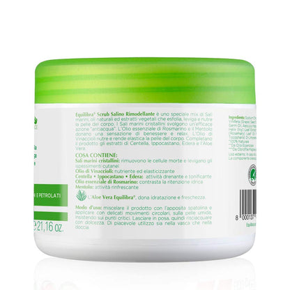 equilibra Scrub Salino Corpo Rimodellante, Esfoliante, 600 g, con Sale Salgemma di Sicilia Purissimo ad Azione Antiacqua e Aloe Vera, Oli Naturali ed Estratti Vegetali, Leviga e Nutre la Pelle