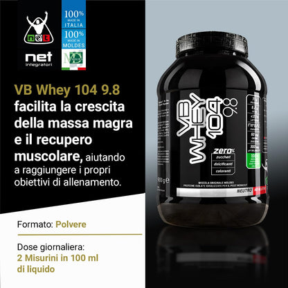 NET Integratori VB WHEY 104 9.8 Optipep - 900g Cioccolato - Proteine Isolate Idrolizzate per via Enzimatica Con EAA e BCAA - Massimizza Sintesi Proteica, Crescita e Mantenimento Muscolare