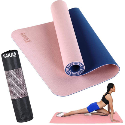 BAKAJI Tappetino Yoga in TPE Ecologioco Doppio Strato Antiscivolo Alta Densità Materassino Tappeto Allenamento Fitness Aerobica Palestra Ginnastica Dimensione 180 x 61 cm con Custodia