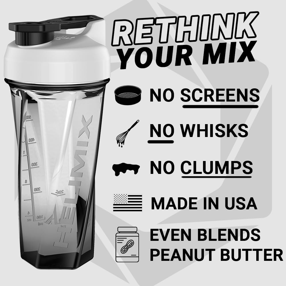 HELIMIX 1,5 Vortex Blender Shaker bottiglia contiene fino a 828 ml | Nessuna palla o frusta | Prodotto negli Stati Uniti | Portatile pre allenamento Proteine del siero di latte shaker tazza | Mescola