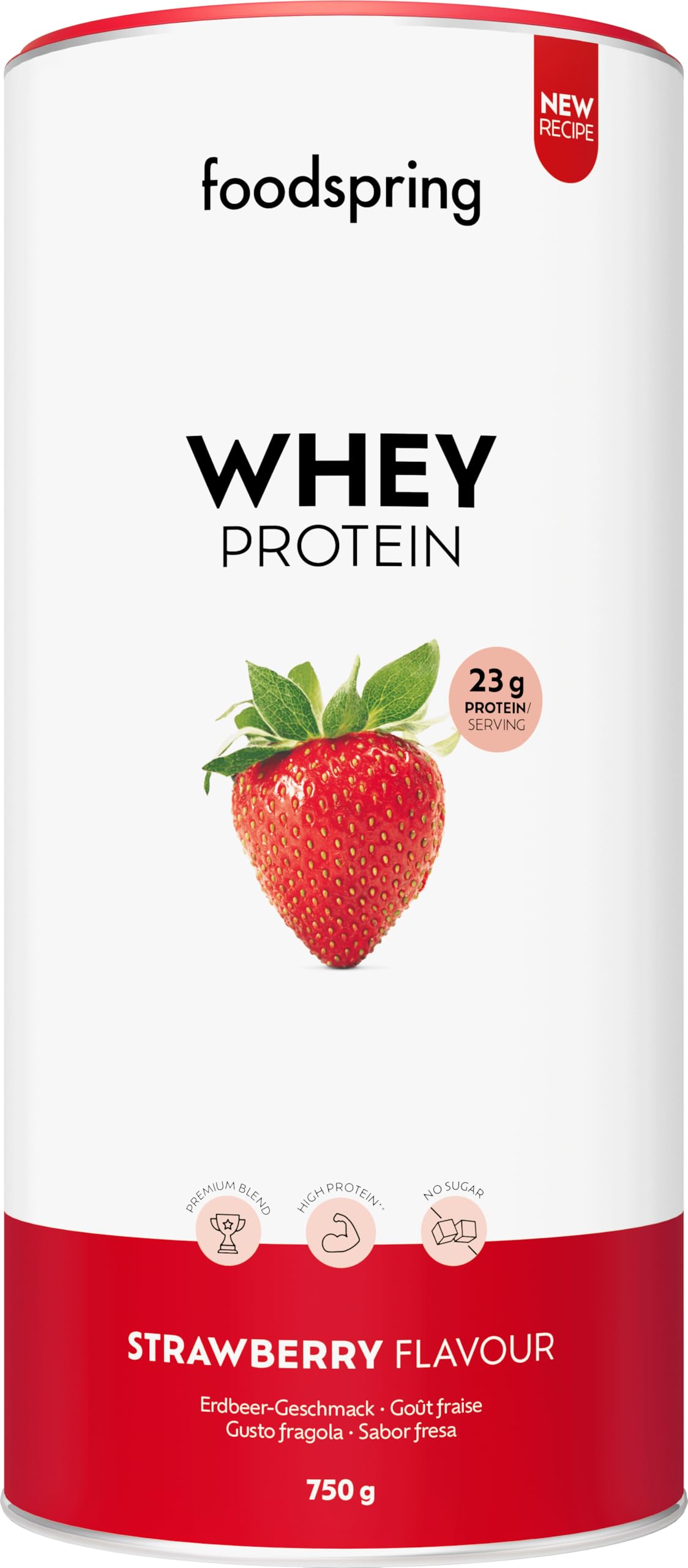 foodspring - Proteine Whey in polvere Cioccolato - Con 21 g di proteine per l'aumento muscolare, perfetta solubilità, ultra-filtrate & ricche di BCAA ed EAA - gusto pieno e delizioso (750 g)