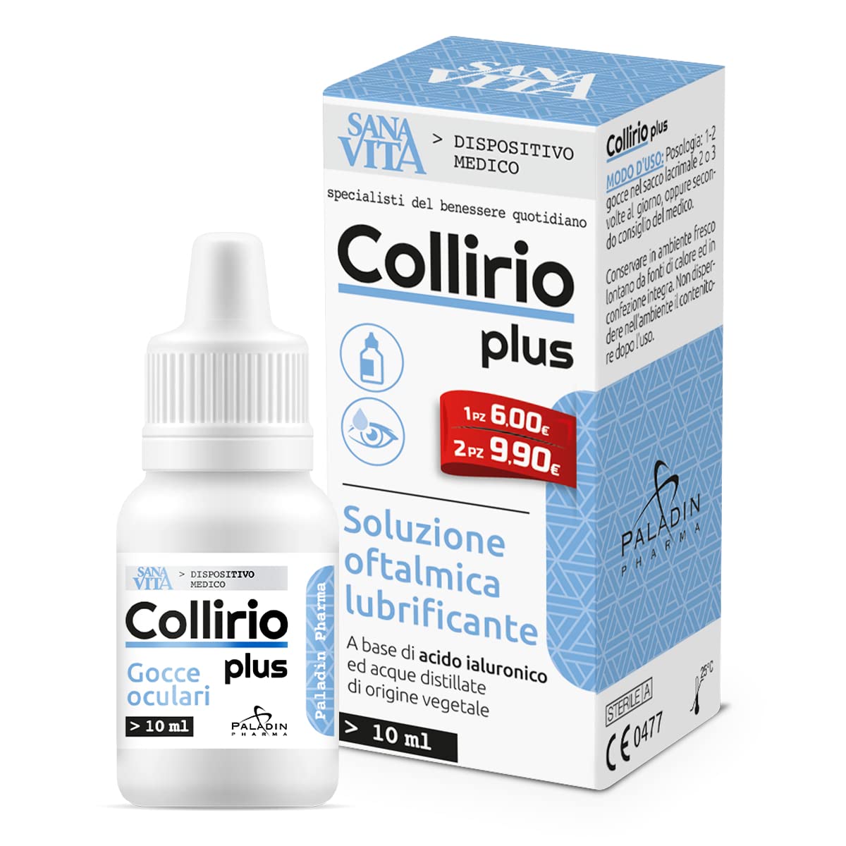 Sanavita - Collirio Plus, 0.4% di Acido Ialuronico Flaconcino pluridose 10ml