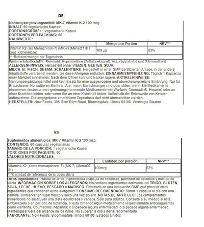 NOW Foods MK-7 Vitamina K-2, 100 mcg, 60 vcaps