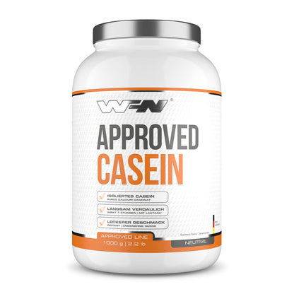 WFN Approved Casein - Neutro - 1 kg - Proteine della caseina con lattasi - Proteina in polvere cremosa - Molto solubile - Prodotto in Germania - Testato in laboratorio esterno