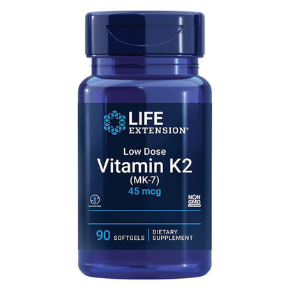 Life Extension, Vitamina K2 a Basso Dosaggio, con Trans-MK-7, 45mcg, 90 Capsule molli, Testate in Laboratorio, Senza Glutine, Senza Soia, Non OGM