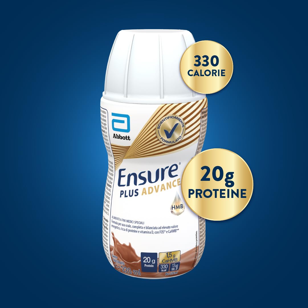 Ensure Plus Advance Supplemento Nutrizionale Ipercalorico ed Iperproteico |Formato bevanda| Alimento a fini medici speciali iperproteico| Confezione 4x220ml Gusto Cioccolato