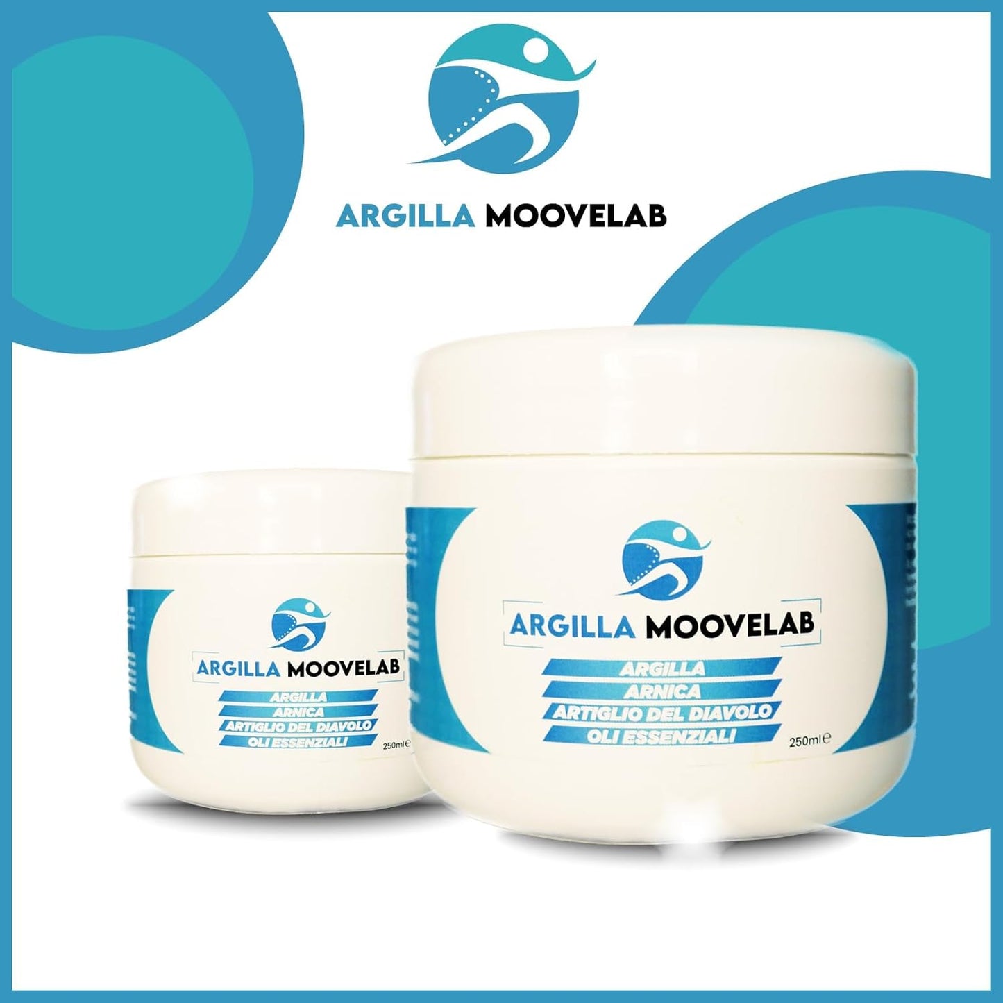 ARGILLA MOOVELAB Argilla Antinfiammatoria con Arnica, Artiglio del Diavolo e Oli Essenziali. Crema Pronta all’ Uso. Argilla per Dolori da Traumi e infiammazioni Formula Potente 250 ml