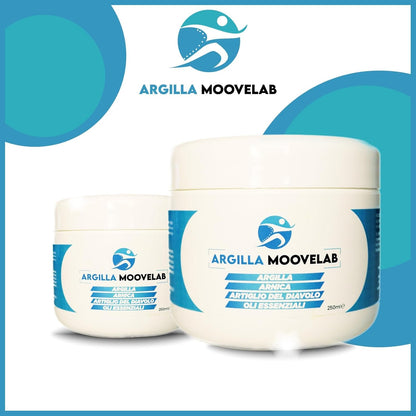 ARGILLA MOOVELAB Argilla Antinfiammatoria con Arnica, Artiglio del Diavolo e Oli Essenziali. Crema Pronta all’ Uso. Argilla per Dolori da Traumi e infiammazioni Formula Potente 250 ml