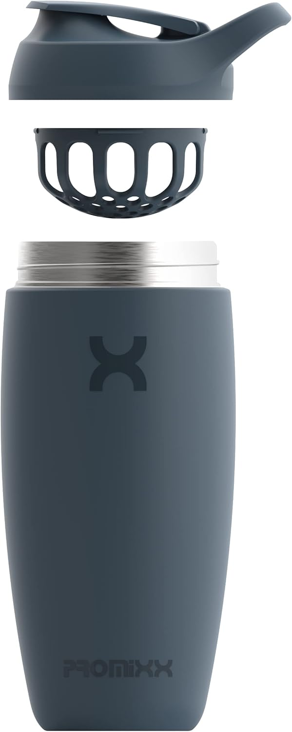 Promixx Pursuit Shaker Bottle New Edition - Borraccia termica in acciaio inox e tazza frullatore, 550 ml, Blu Notte