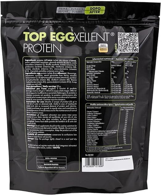 Proteine Uova - Top Eggxellent Protein 750 gr - aumento massa muscolare - Senza Glutine, Senza Lattosio (750 gr, crema pasticcera)